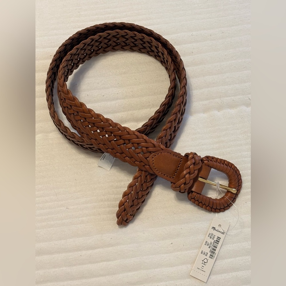 Madewell NWT braided woven brown genuine leather belt sz XXS - Small